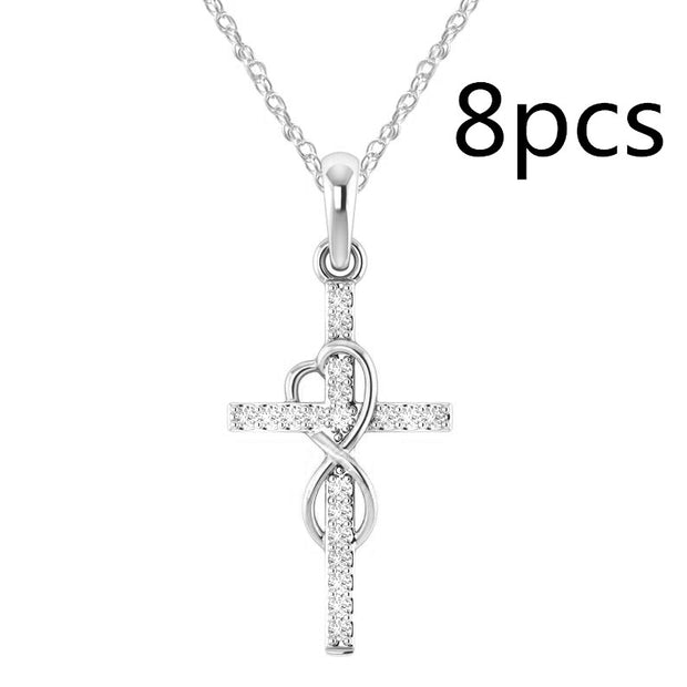 Alloy Pendant With Diamond And Eight-character Cross - TRADINGSUSASilver8PCAlloy Pendant With Diamond And Eight-character CrossTRADINGSUSA