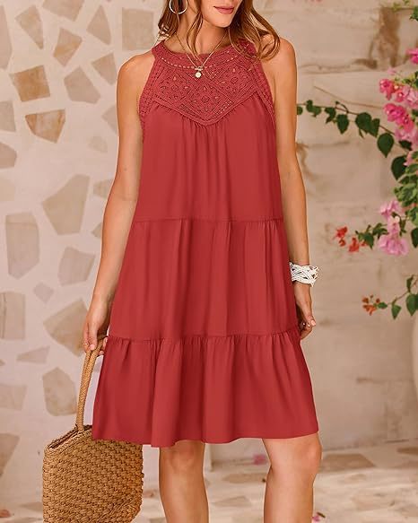 Flower Hollow Lace Design Casual Loose Vacation Beach Dresses