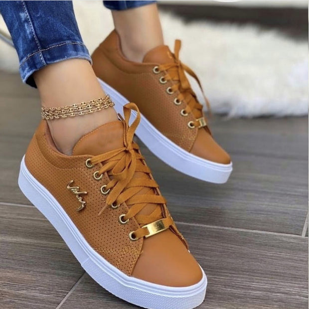  Women Flat Sneakers Breathable Lace-up Shoes For Girls- color Picture