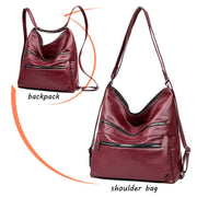 Double Zipper Shoulder Bag Women High Capacity Handbags Adjustable Backpack - TRADINGSUSAWine redDouble Zipper Shoulder Bag Women High Capacity Handbags Adjustable BackpackTRADINGSUSA
