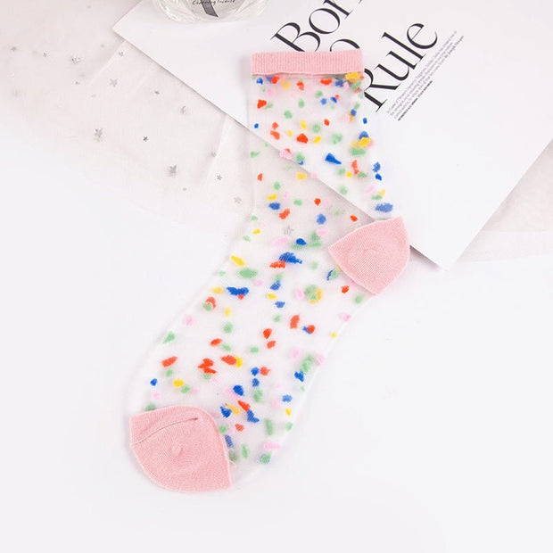 Glass Silk Socks Mid-calf Women's Crystal Socks Polka Dot Wholesale - TRADINGSUSAColored Dots Pink HeelBare SocksGlass Silk Socks Mid-calf Women's Crystal Socks Polka Dot WholesaleTRADINGSUSA