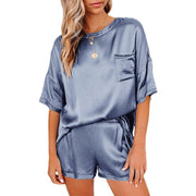 Pure Color Satin Pajamas Home Service Short-sleeved Shorts - TRADINGSUSAGrey blueLPure Color Satin Pajamas Home Service Short-sleeved ShortsTRADINGSUSA