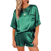Pure Color Satin Pajamas Home Service Short-sleeved Shorts - TRADINGSUSABlackish greenLPure Color Satin Pajamas Home Service Short-sleeved ShortsTRADINGSUSA