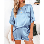 Pure Color Satin Pajamas Home Service Short-sleeved Shorts - TRADINGSUSASky BlueLPure Color Satin Pajamas Home Service Short-sleeved ShortsTRADINGSUSA
