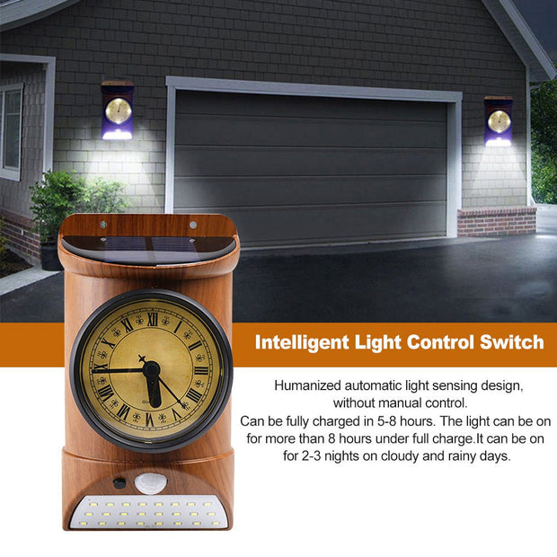 Park Patio With Solar Outdoor Clock LED Light Home Front Door Garage Porch Waterproof Garden Stair Courtyard Wall Mounted - TRADINGSUSABlackPark Patio With Solar Outdoor Clock LED Light Home Front Door Garage Porch Waterproof Garden Stair Courtyard Wall MountedTRADINGSUSA