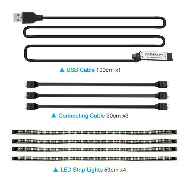 4x50CM USB 5V RGB LED Strip Background Light Remote Kit For TV Computer Lamp - TRADINGSUSABlack4x50CM USB 5V RGB LED Strip Background Light Remote Kit For TV Computer LampTRADINGSUSA