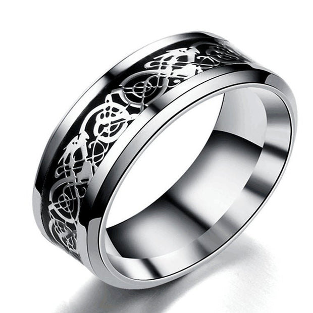 Stainless steel dragon pattern ring - TRADINGSUSA Black sliver 6th Stainless steel dragon pattern ring TRADINGSUSA