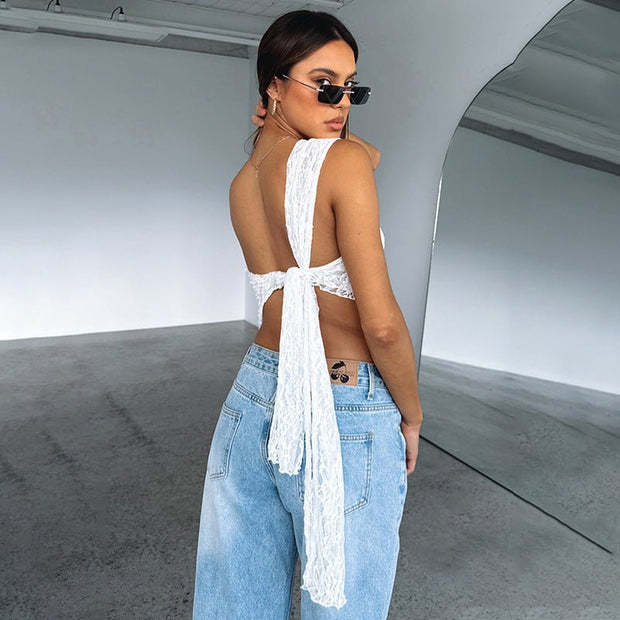 Blouse Backless Top Summer Solid Color Women's Clothes - TRADINGSUSAWhiteLBlouse Backless Top Summer Solid Color Women's ClothesTRADINGSUSA