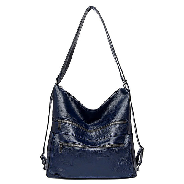 Double Zipper Shoulder Bag Women High Capacity Handbags Adjustable Backpack - TRADINGSUSAOld blueDouble Zipper Shoulder Bag Women High Capacity Handbags Adjustable BackpackTRADINGSUSA