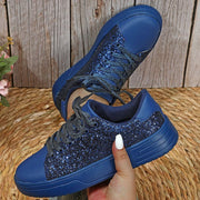 Glitter Sequin Design Flats Shoes Women Trendy Casual Thick-soled Lace-up Sneakers Fashion Skateboard Shoes - TRADINGSUSARose RedSize35Glitter Sequin Design Flats Shoes Women Trendy Casual Thick-soled Lace-up Sneakers Fashion Skateboard ShoesTRADINGSUSA