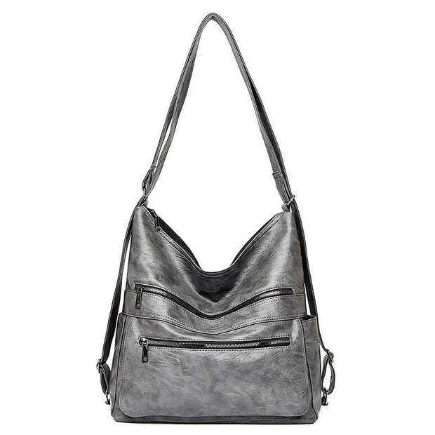 Double Zipper Shoulder Bag Women High Capacity Handbags Adjustable Backpack - TRADINGSUSAGreyDouble Zipper Shoulder Bag Women High Capacity Handbags Adjustable BackpackTRADINGSUSA