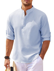 Casual Shirt Long Sleeve Stand Collar Solid Color Shirt Men's Clothing