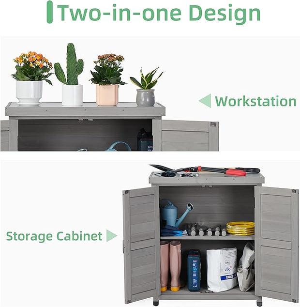 Workstation Potting Bench With Storage Cabinet And Metal Table Top