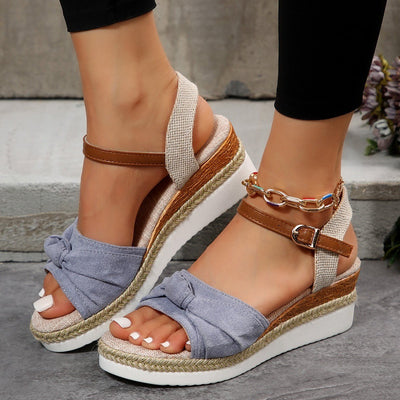 New Thick-soled Bow Sandals Summer Fashion Casual Linen Buckle Wedges Shoes For Women - TRADINGSUSAGreySize36New Thick-soled Bow Sandals Summer Fashion Casual Linen Buckle Wedges Shoes For WomenTRADINGSUSA