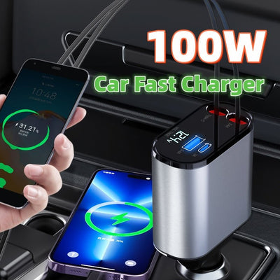 Metal Car Charger 100W Super Fast Charging Car Cigarette Lighter USB And TYPE-C Adapter - TRADINGSUSAMetal Silver Gray100WMetal Car Charger 100W Super Fast Charging Car Cigarette Lighter USB And TYPE-C AdapterTRADINGSUSA