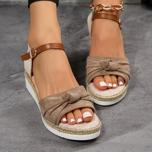 New Thick-soled Bow Sandals Summer Fashion Casual Linen Buckle Wedges Shoes For Women - TRADINGSUSABlackSize36New Thick-soled Bow Sandals Summer Fashion Casual Linen Buckle Wedges Shoes For WomenTRADINGSUSA