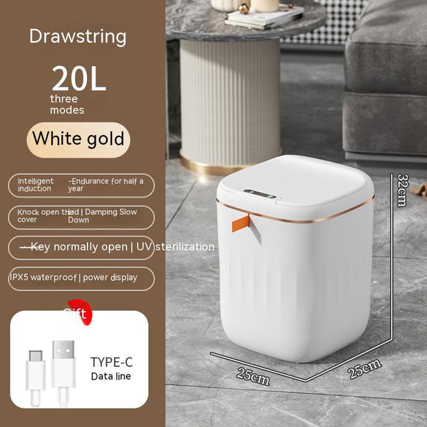 Smart Trash Can With Lid For Bedroom And Living Room Kitchen Storage Box Trash Can Induction Small Car Box Automatic Smart Dustbin Smart Trash Bin - TRADINGSUSAWhite gold20LSmart Trash Can With Lid For Bedroom And Living Room Kitchen Storage Box Trash Can Induction Small Car Box Automatic Smart Dustbin Smart Trash BinTRADINGSUSA