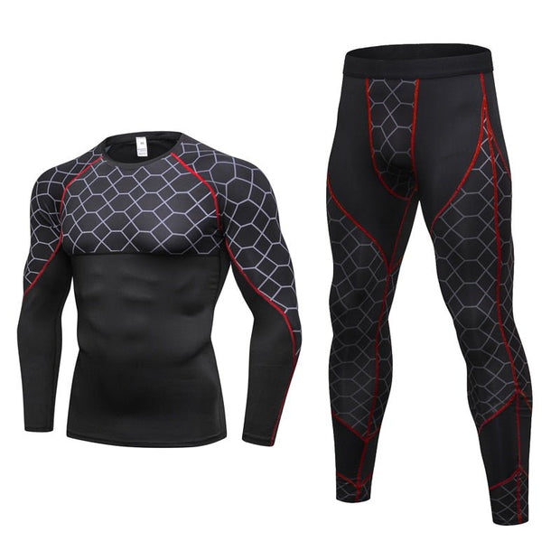 Men's Compression Run jogging Suits Grid Clothes Sports Set - TRADINGSUSARed GrayLMen's Compression Run jogging Suits Grid Clothes Sports SetTRADINGSUSA