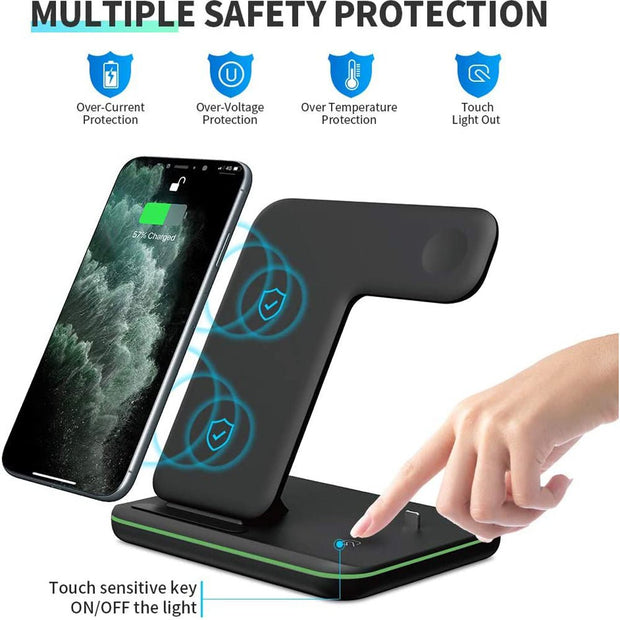 Compatible Mobile Phone Watch Earphone Wireless Charger 3 In 1 Wireless Charger Stand - TRADINGSUSABlackCompatible Mobile Phone Watch Earphone Wireless Charger 3 In 1 Wireless Charger StandTRADINGSUSA