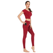 Pocket Yoga Clothes Suit Women - TRADINGSUSAJujube redLPocket Yoga Clothes Suit WomenTRADINGSUSA
