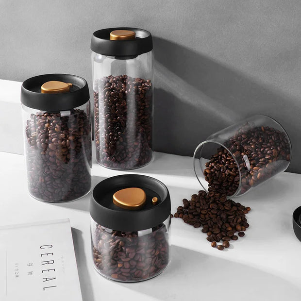 Vacuum Sealed Jug Set Black Coffee Beans Glass Airtight