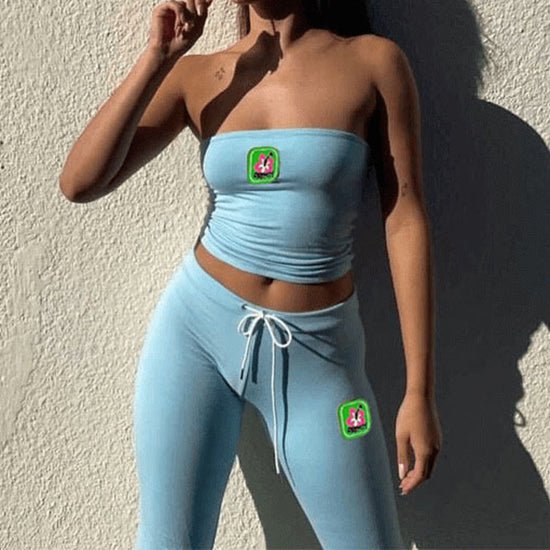 Embroidery Tube Top And Pants Two-piece Set Women's Clothing - TRADINGSUSALight BlueLEmbroidery Tube Top And Pants Two-piece Set Women's ClothingTRADINGSUSA