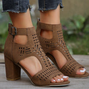 New High Square Heel Hollow Roman Shoes With Back Zipper Design Summer Fashion Sandals For Women - TRADINGSUSADark BrownSize36New High Square Heel Hollow Roman Shoes With Back Zipper Design Summer Fashion Sandals For WomenTRADINGSUSA
