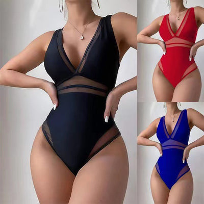 Women's Fashion Pure Color Slimming One-piece Swimsuit