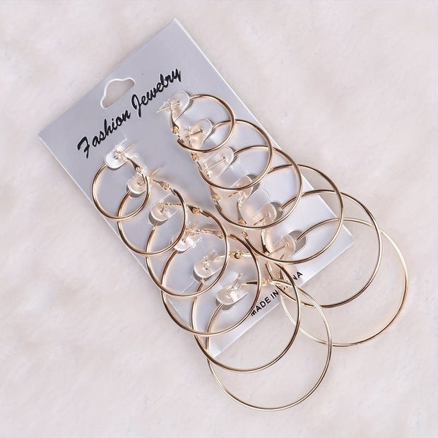 European And American Fashion Classics Versatile Personality Exaggerated Metal Hoop Earrings Suit - TRADINGSUSAGold Silver 12 Pairs SuitEuropean And American Fashion Classics Versatile Personality Exaggerated Metal Hoop Earrings SuitTRADINGSUSA