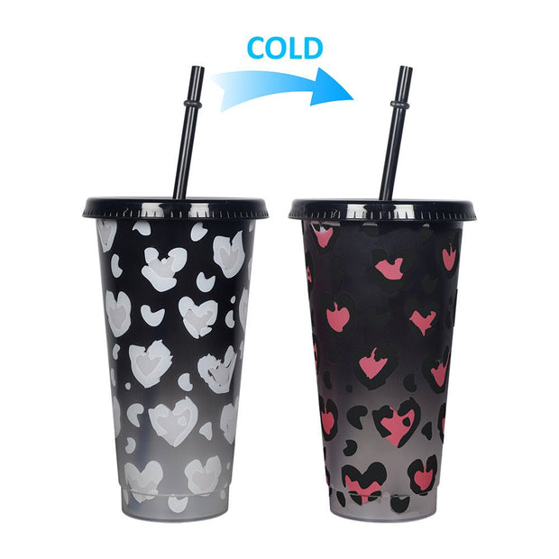 Household Fashion Simple Plastic Color Changing Cup With Straw - TRADINGSUSARed Single Cup With Keychain701 To 800mlHousehold Fashion Simple Plastic Color Changing Cup With StrawTRADINGSUSA