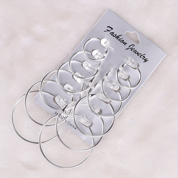 European And American Fashion Classics Versatile Personality Exaggerated Metal Hoop Earrings Suit - TRADINGSUSASilver 6 Pairs SuitEuropean And American Fashion Classics Versatile Personality Exaggerated Metal Hoop Earrings SuitTRADINGSUSA