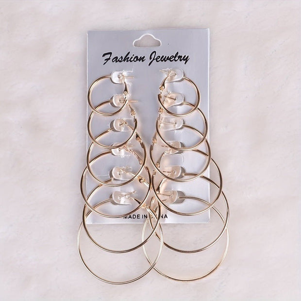 European And American Fashion Classics Versatile Personality Exaggerated Metal Hoop Earrings Suit - TRADINGSUSAGold 6 Pairs SuitEuropean And American Fashion Classics Versatile Personality Exaggerated Metal Hoop Earrings SuitTRADINGSUSA