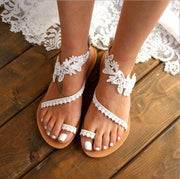 Lace Sandals Bohemia Beach Shoes Flowers Ankle Strap Flat Shoes Summer - TRADINGSUSAWhite BSize35Lace Sandals Bohemia Beach Shoes Flowers Ankle Strap Flat Shoes SummerTRADINGSUSA