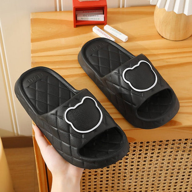 Rhombus Design Bear Slippers Indoor Non-slip Thick Soles Floor Bedroom Bathroom Slippers For Women Men Cute House Shoes - TRADINGSUSABlack36to37Rhombus Design Bear Slippers Indoor Non-slip Thick Soles Floor Bedroom Bathroom Slippers For Women Men Cute House ShoesTRADINGSUSA