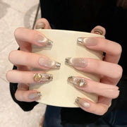 Temperament Cat Eye Champagne French Nails Art