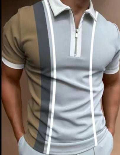 Men's POLO Shirt Striped Printed Short Sleeve T-Shirt Lapel Shirt - TRADINGSUSAKhaki2XLMen's POLO Shirt Striped Printed Short Sleeve T-Shirt Lapel ShirtTRADINGSUSA