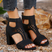 New High Square Heel Hollow Roman Shoes With Back Zipper Design Summer Fashion Sandals For Women - TRADINGSUSABlackSize36New High Square Heel Hollow Roman Shoes With Back Zipper Design Summer Fashion Sandals For WomenTRADINGSUSA