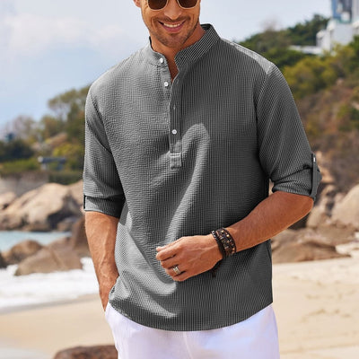 Casual Shirt Long Sleeve Stand Collar Solid Color Shirt Men's Clothing - TRADINGSUSA