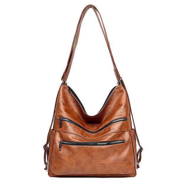 Double Zipper Shoulder Bag Women High Capacity Handbags Adjustable Backpack - TRADINGSUSAYellowish brownDouble Zipper Shoulder Bag Women High Capacity Handbags Adjustable BackpackTRADINGSUSA