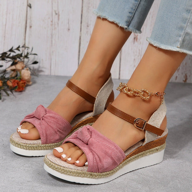 New Thick-soled Bow Sandals Summer Fashion Casual Linen Buckle Wedges Shoes For Women - TRADINGSUSAPinkSize36New Thick-soled Bow Sandals Summer Fashion Casual Linen Buckle Wedges Shoes For WomenTRADINGSUSA