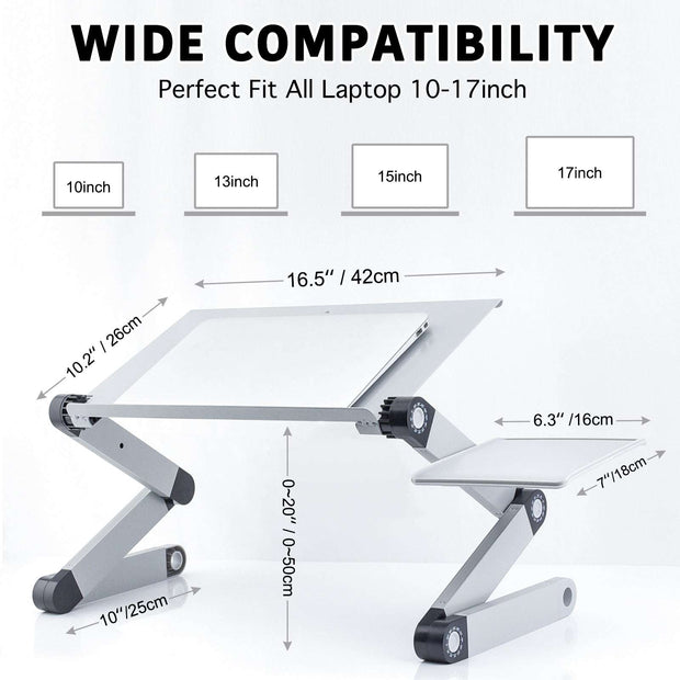 Adjustable Laptop Stand, Laptop Desk with 2 CPU Cooling USB Fans for Bed Aluminum Lap Workstation Desk with Mouse Pad, Foldable Cook Book Stand - TRADINGSUSASilverAdjustable Laptop Stand, Laptop Desk with 2 CPU Cooling USB Fans for Bed Aluminum Lap Workstation Desk with Mouse Pad, Foldable Cook Book StandTRADINGSUSA