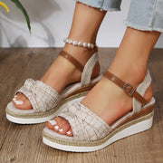 New Thick-soled Bow Sandals Summer Fashion Casual Linen Buckle Wedges Shoes For Women - TRADINGSUSABrownSize36New Thick-soled Bow Sandals Summer Fashion Casual Linen Buckle Wedges Shoes For WomenTRADINGSUSA