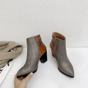 Retro Check Pattern Pointed Toe Ankle Boots Chunky Heel - TRADINGSUSABrown32Retro Check Pattern Pointed Toe Ankle Boots Chunky HeelTRADINGSUSA