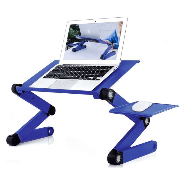 Adjustable Laptop Stand, Laptop Desk with 2 CPU Cooling USB Fans for Bed Aluminum Lap Workstation Desk with Mouse Pad, Foldable Cook Book Stand - TRADINGSUSABlueAdjustable Laptop Stand, Laptop Desk with 2 CPU Cooling USB Fans for Bed Aluminum Lap Workstation Desk with Mouse Pad, Foldable Cook Book StandTRADINGSUSA