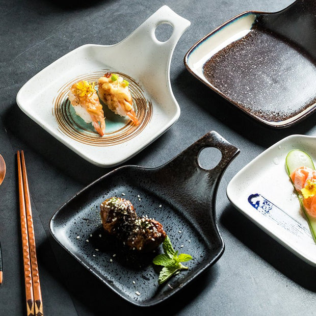 Japanese Style Single Handle Ceramic Plate Dining Table - TRADINGSUSABigBlack rhymeJapanese Style Single Handle Ceramic Plate Dining TableTRADINGSUSA