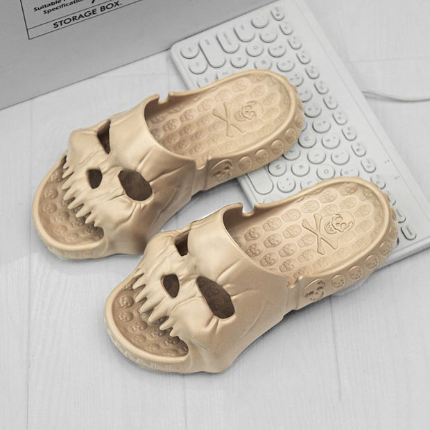 Personalized Skull Design Halloween Slippers Bathroom Indoor Outdoor Funny Slides Beach Shoes - TRADINGSUSAKhaki36to37Personalized Skull Design Halloween Slippers Bathroom Indoor Outdoor Funny Slides Beach ShoesTRADINGSUSA